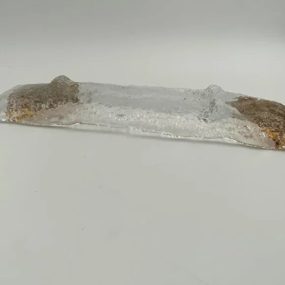 Handmade Unique Texture 16" Gold Leaf Rectangular Glass Platter Made in Japan - Picture 4 of 7